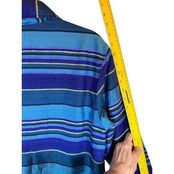 Vintage Chico's Jacket Blazer Women's Size Medium 100% Silk Striped‎ Blue Y2K - Picture 11 of 11